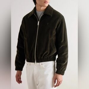 AMI Paris Men's Zipped Corduroy Bomber Jacket in Dark Coffee Sz M Org $830